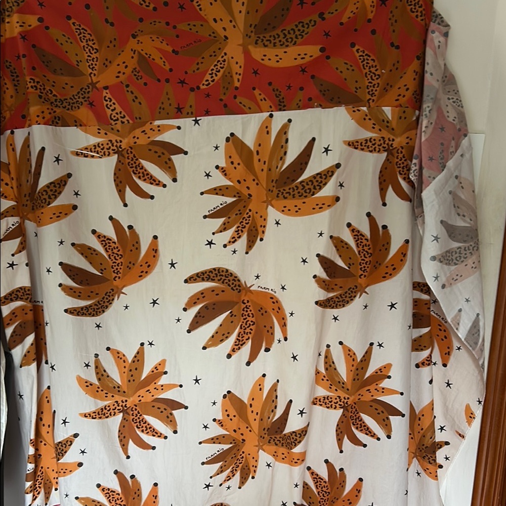 Leaf Patterned Fabric in Orange and Brown FARMRIO